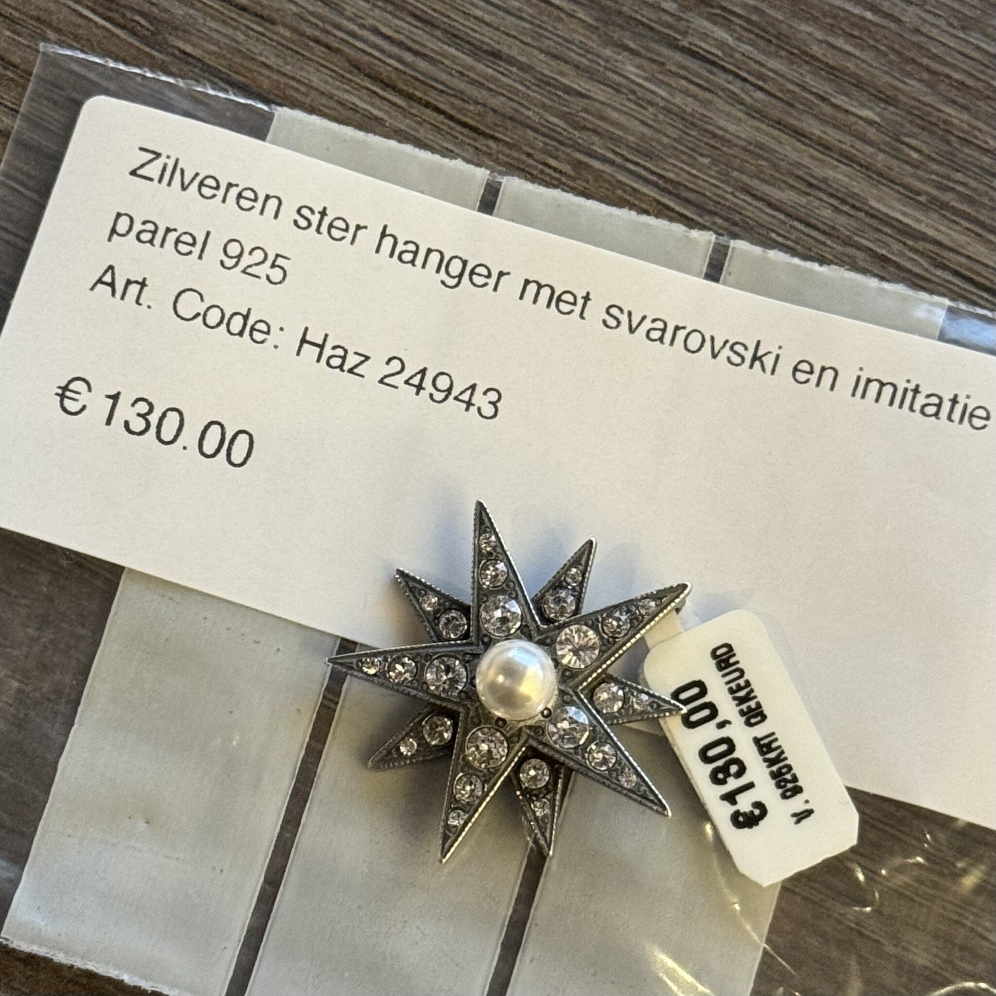 Vintage Sterling Silver Star Pendant with Svarovski and Imitatie Pearl